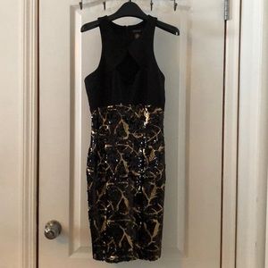 Cache Black and gold sequin dress